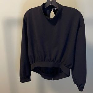 Open Back Mock Neck Cropped Blouse